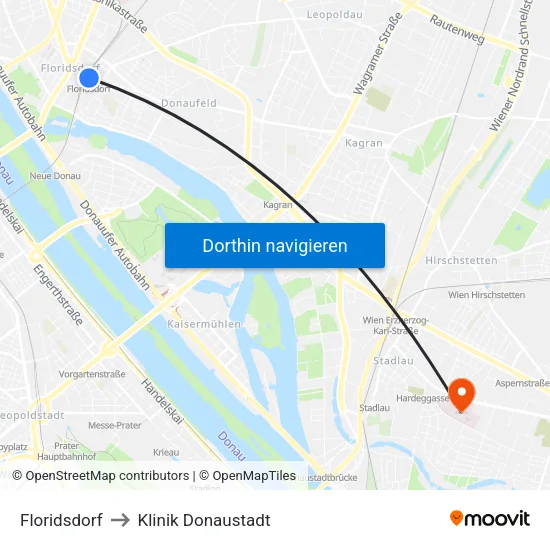 Floridsdorf to Klinik Donaustadt map