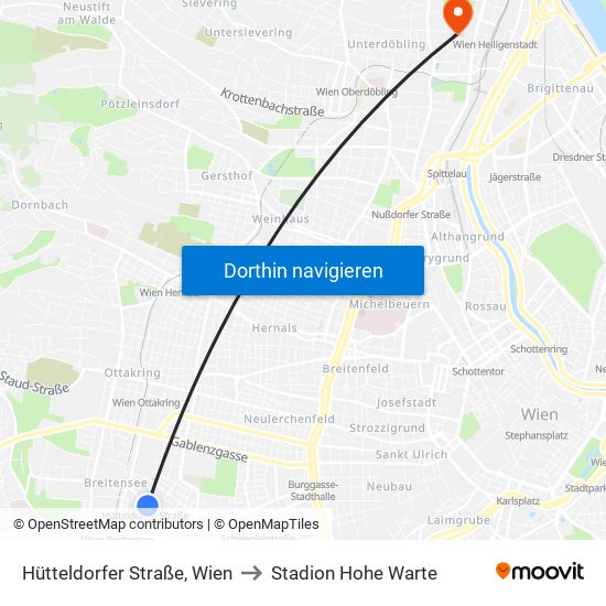 Hütteldorfer Straße, Wien to Stadion Hohe Warte map