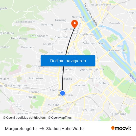 Margaretengürtel to Stadion Hohe Warte map