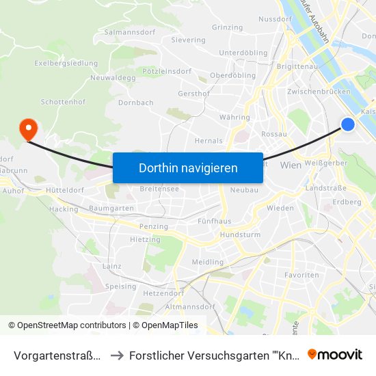 Vorgartenstraße, Wien to Forstlicher Versuchsgarten ""Knödelhütte"" map