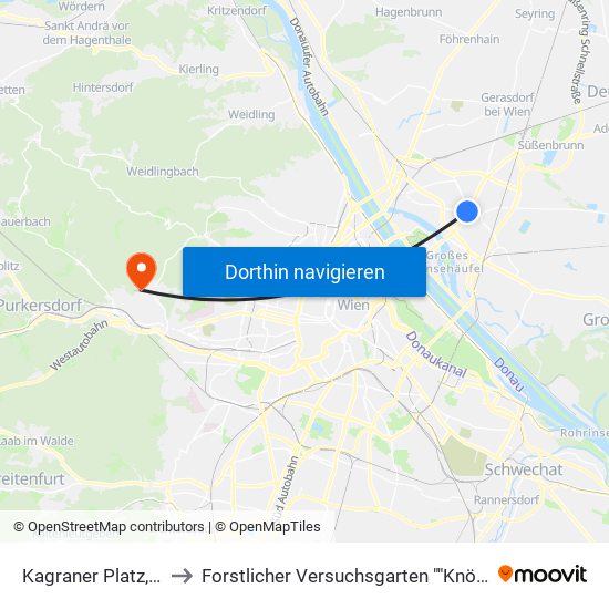 Kagraner Platz, Wien to Forstlicher Versuchsgarten ""Knödelhütte"" map