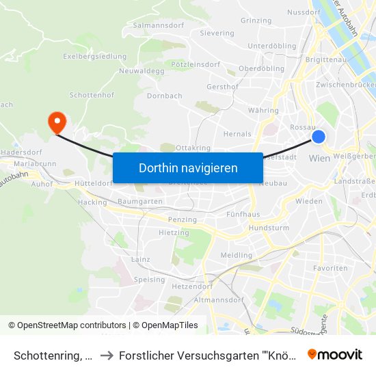 Schottenring, Wien to Forstlicher Versuchsgarten ""Knödelhütte"" map