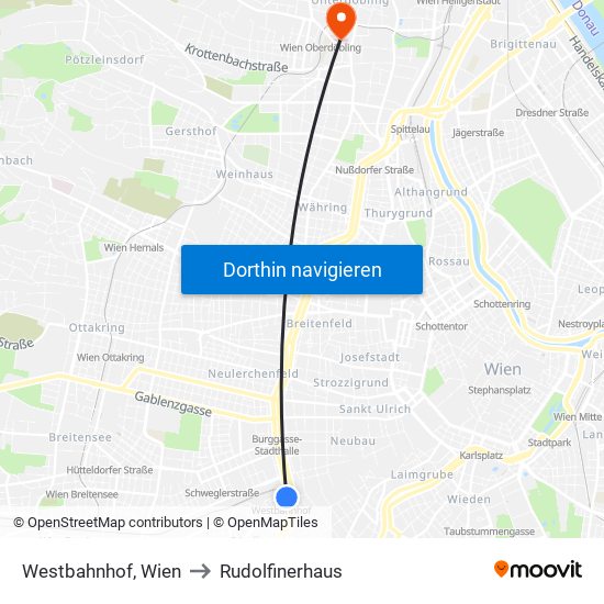 Westbahnhof, Wien to Rudolfinerhaus map