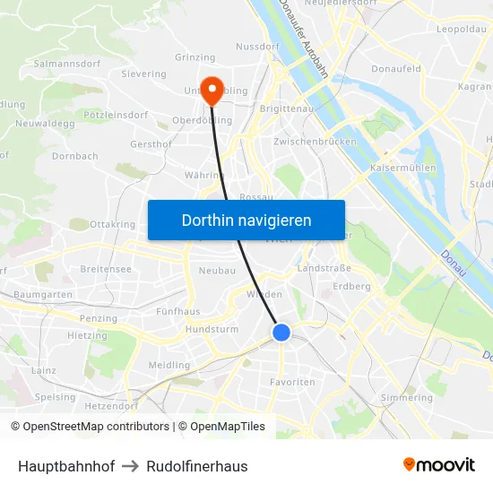 Hauptbahnhof to Rudolfinerhaus map