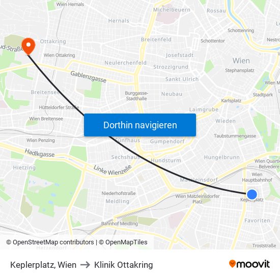 Keplerplatz, Wien to Klinik Ottakring map