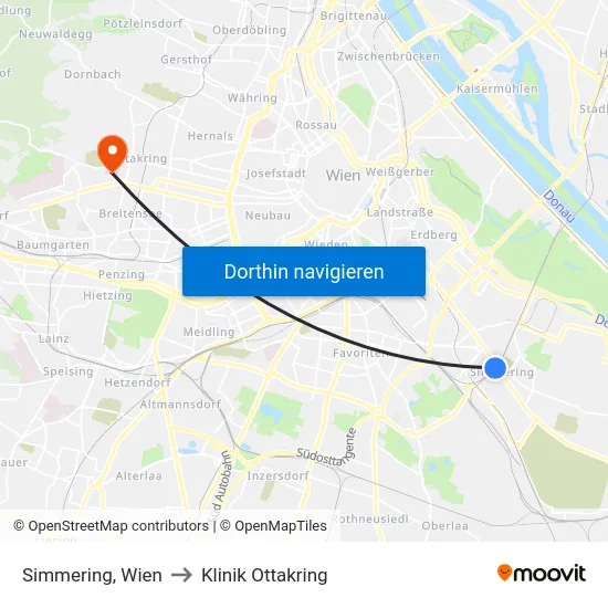 Simmering, Wien to Klinik Ottakring map