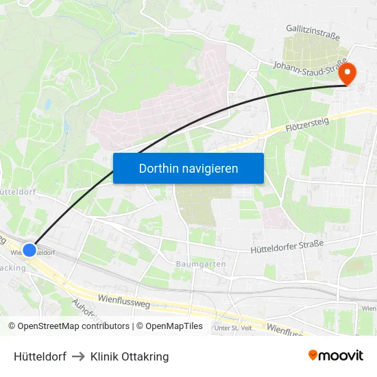 Hütteldorf to Klinik Ottakring map