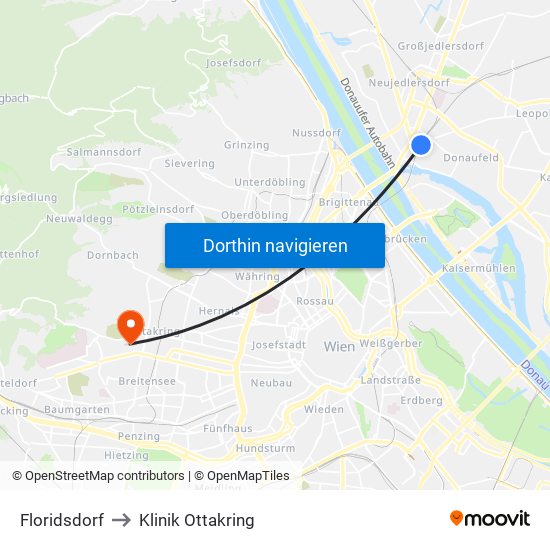 Floridsdorf to Klinik Ottakring map