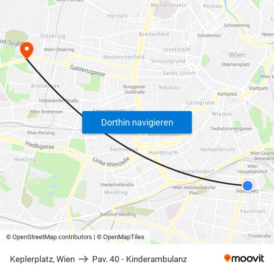 Keplerplatz, Wien to Pav. 40 - Kinderambulanz map