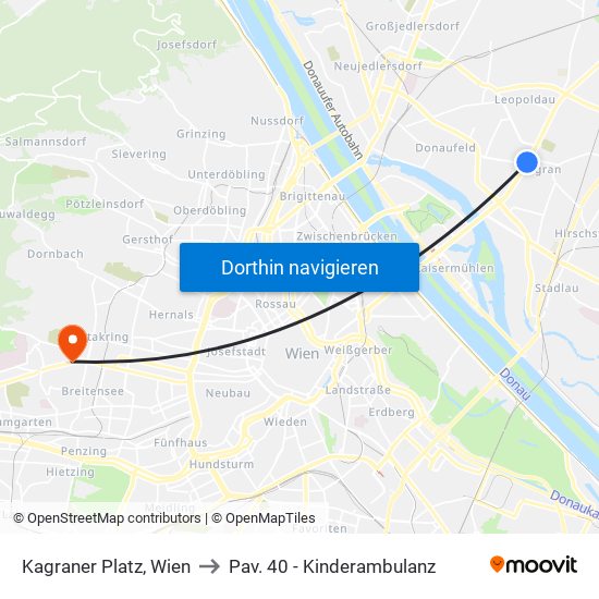 Kagraner Platz, Wien to Pav. 40 - Kinderambulanz map