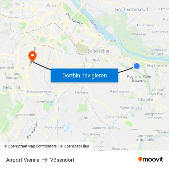 Airport Vienna to Vösendorf map