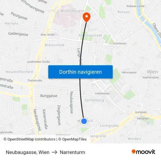 Neubaugasse, Wien to Narrenturm map