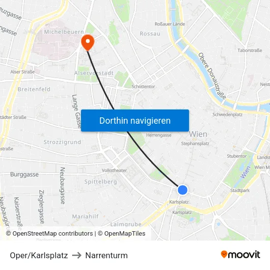 Oper/Karlsplatz to Narrenturm map