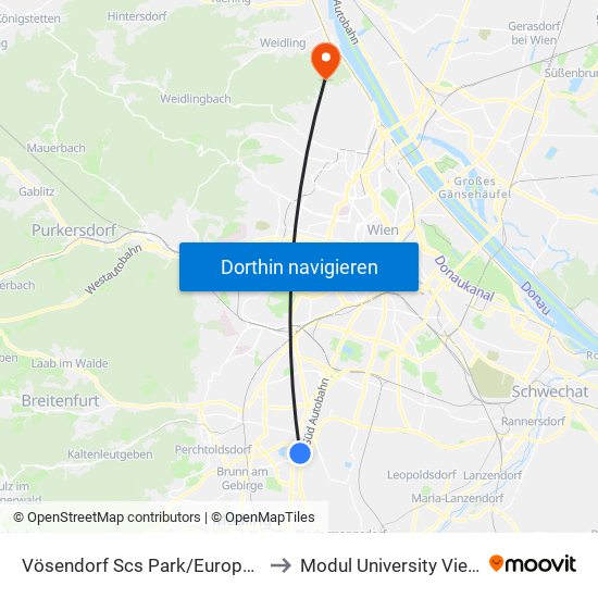 Vösendorf Scs Park/Europaring to Modul University Vienna map