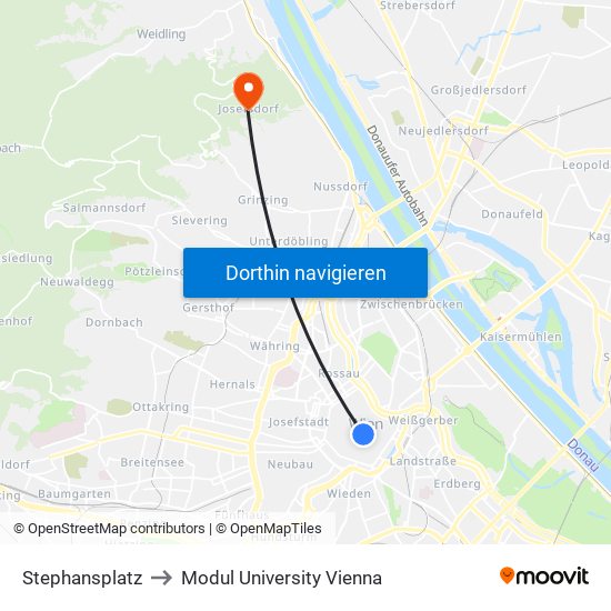 Stephansplatz to Modul University Vienna map