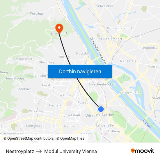 Nestroyplatz to Modul University Vienna map