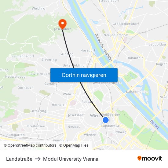 Landstraße to Modul University Vienna map