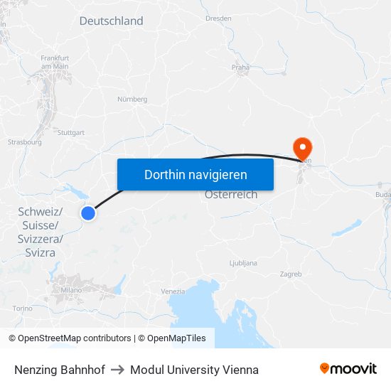 Nenzing Bahnhof to Modul University Vienna map