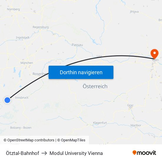 Ötztal-Bahnhof to Modul University Vienna map