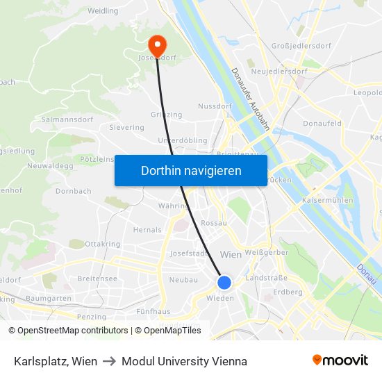 Karlsplatz, Wien to Modul University Vienna map