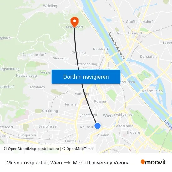 Museumsquartier, Wien to Modul University Vienna map