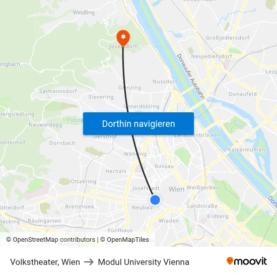 Volkstheater, Wien to Modul University Vienna map