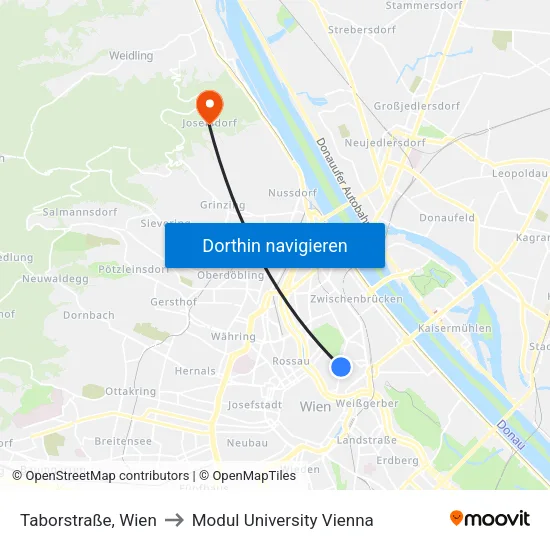 Taborstraße, Wien to Modul University Vienna map