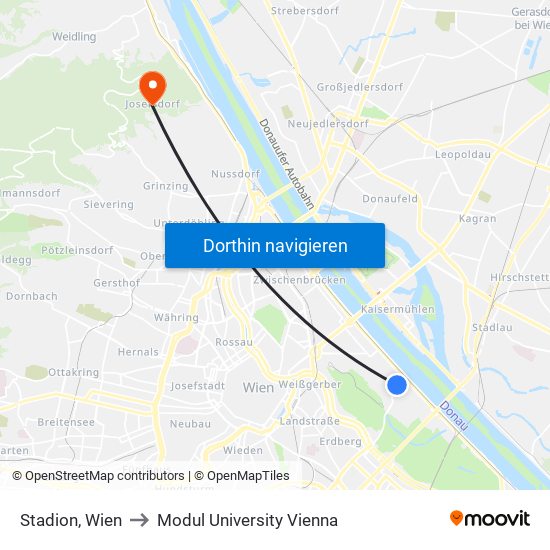 Stadion, Wien to Modul University Vienna map