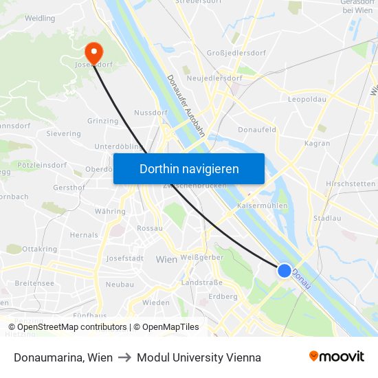Donaumarina, Wien to Modul University Vienna map