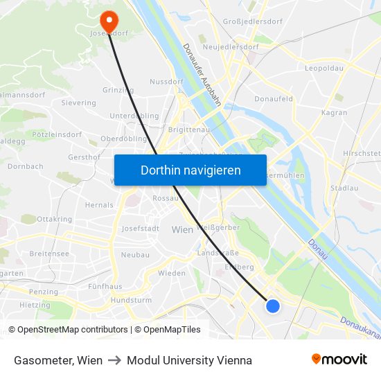Gasometer, Wien to Modul University Vienna map