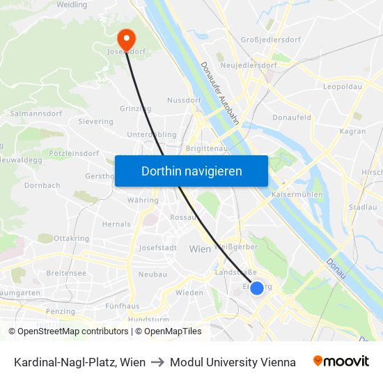 Kardinal-Nagl-Platz, Wien to Modul University Vienna map