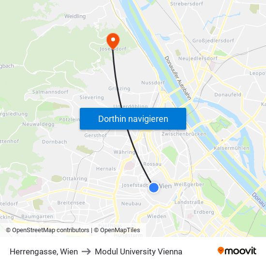 Herrengasse, Wien to Modul University Vienna map