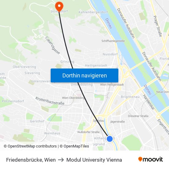 Friedensbrücke, Wien to Modul University Vienna map