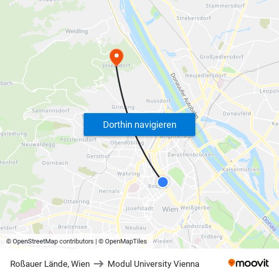 Roßauer Lände, Wien to Modul University Vienna map