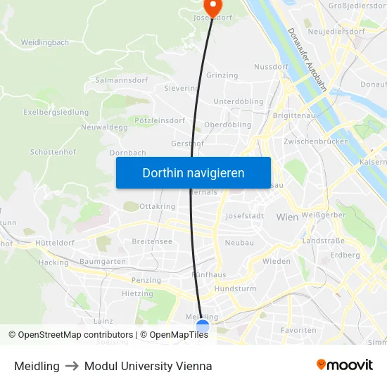 Meidling to Modul University Vienna map