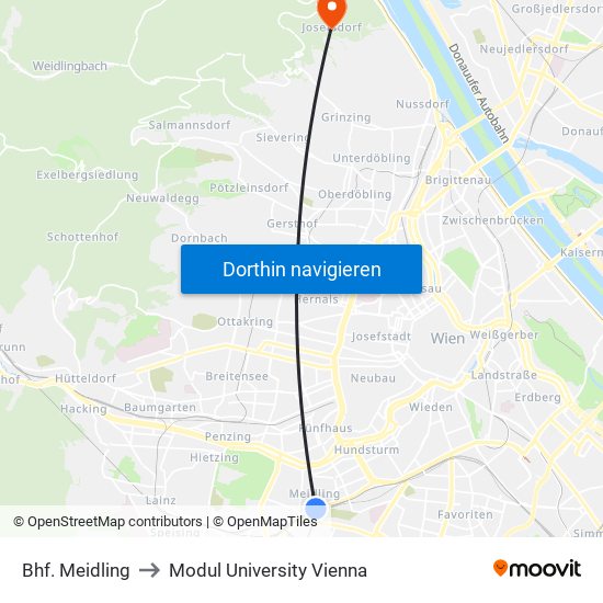 Bhf. Meidling to Modul University Vienna map