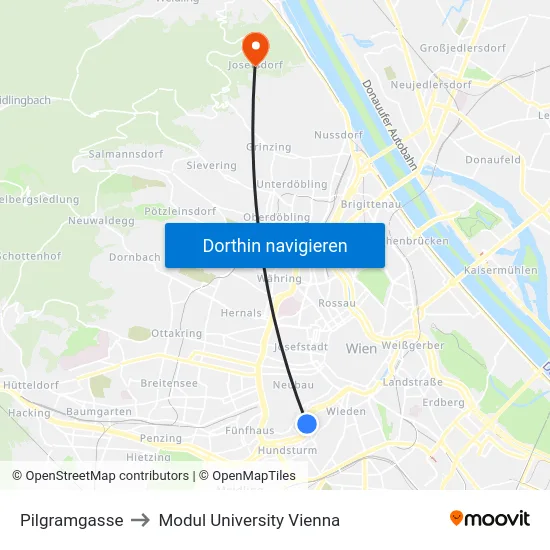Pilgramgasse to Modul University Vienna map