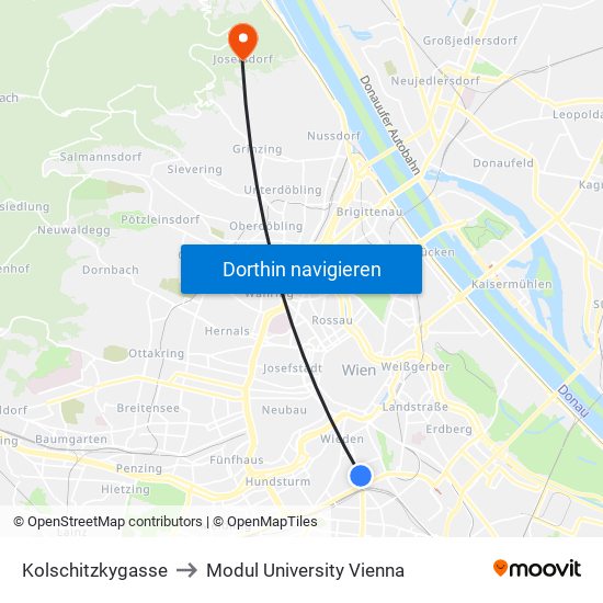 Kolschitzkygasse to Modul University Vienna map