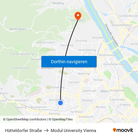 Hütteldorfer Straße to Modul University Vienna map