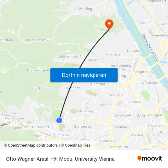 Otto-Wagner-Areal to Modul University Vienna map