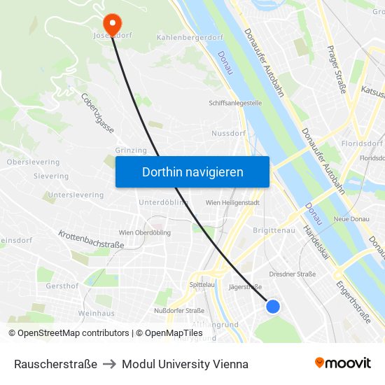 Rauscherstraße to Modul University Vienna map