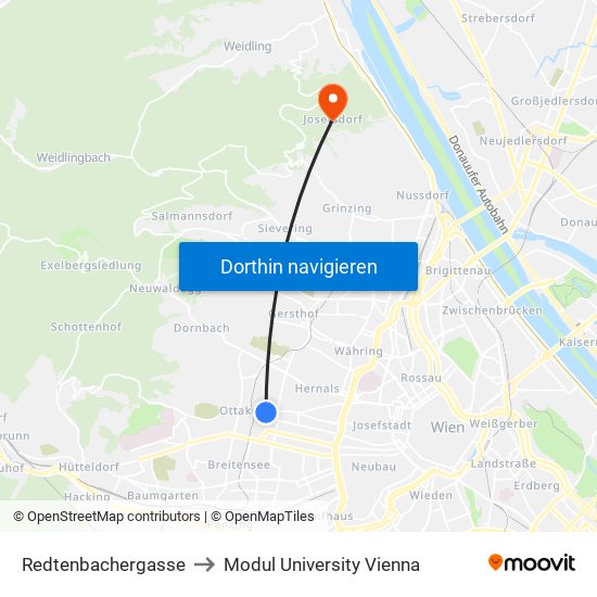 Redtenbachergasse to Modul University Vienna map