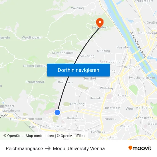 Reichmanngasse to Modul University Vienna map
