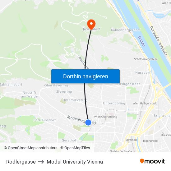 Rodlergasse to Modul University Vienna map