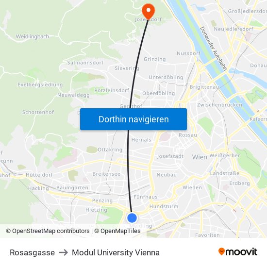 Rosasgasse to Modul University Vienna map