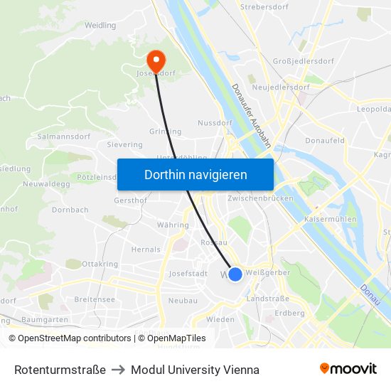 Rotenturmstraße to Modul University Vienna map