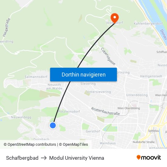Schafbergbad to Modul University Vienna map