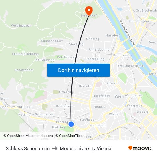 Schloss Schönbrunn to Modul University Vienna map