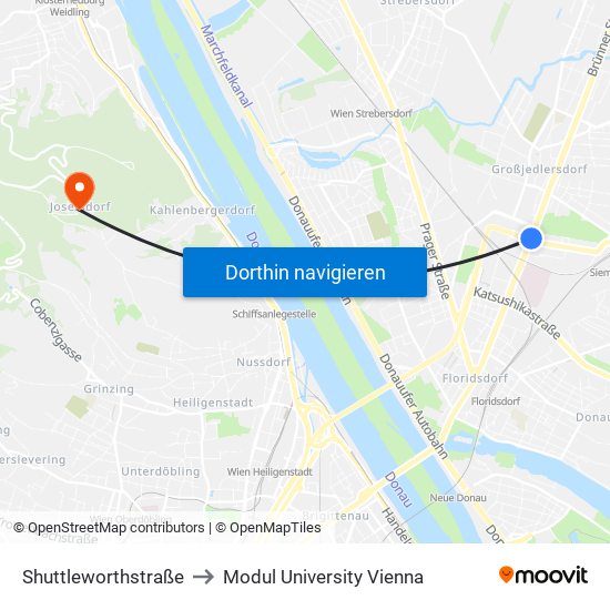 Shuttleworthstraße to Modul University Vienna map