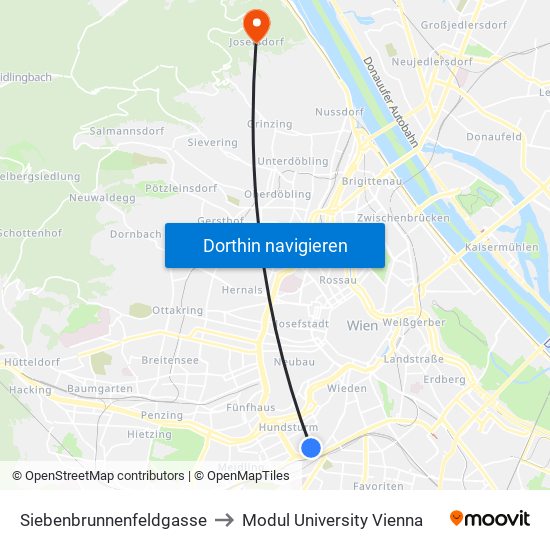 Siebenbrunnenfeldgasse to Modul University Vienna map